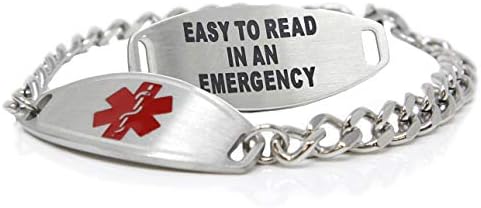 Medical Alert Bracelet Stainless Steel With Free Custom Engraving and ID Card, Curb Chain