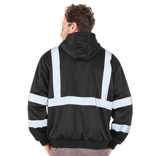 sesafety High Visibility Safety Hoodie for Men Fleece Lined ReflectiveZip up Sweatshirt Class 3 Heavy Duty Hi Vis Jacket