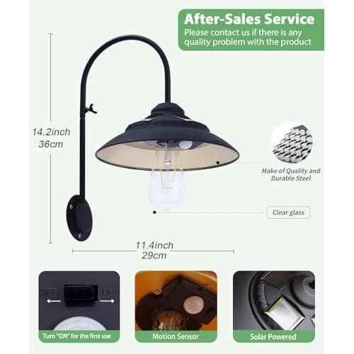 Goodeco Solar Barn Lights for Outside - 2 Pack Outdoor Lights with Motion Sensor, 4 High Efficiency Solar Panels, Warm White Edison LED Bulb for Chicken Coop, Porch, Barn, Shed, Garden (Black)