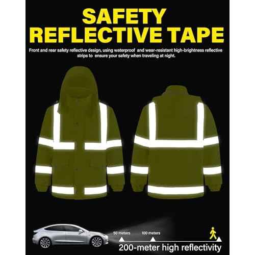 iCreek Reflective High Visibility Safety Jacket,Safety Rain Jacket with Hood,Lightweight Workwear for Outdoor Construction