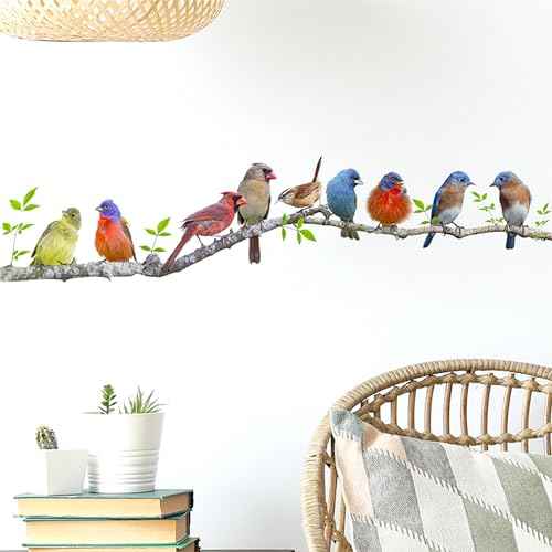 Bird On Branch Wall Decals,Removable Creative Bird Wall Stickers,DIY Vinyl Art Murals for Boys Girls Kids Bedroom Living Room Nursery Decoration (F483)