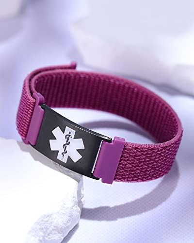 Personalized Sport Medical Alert Bracelets for Women Men - Custom Medical ID Bracelets with Free Engraving - Hook and Loop/Elastic/Stainless Steel/Silicone Watch Wristband Emergency Bracelet