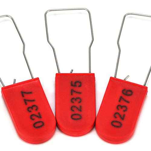 100 PCS Plastic Wire Padlocks, Numbered Plastic Padlocks Security Seals Electric Meter Seal Disposable Anti-Tamper Locks, Red