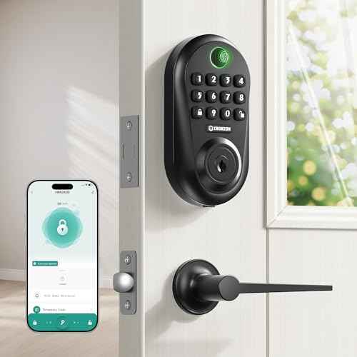 IRONZON Keyless Entry Door Lock Deadbolt with Handles Set Fingerprint Smart Door Lock with Keypad, Digital Auto-Locking Deadbolt, Electronic Entry Lock for Front Door