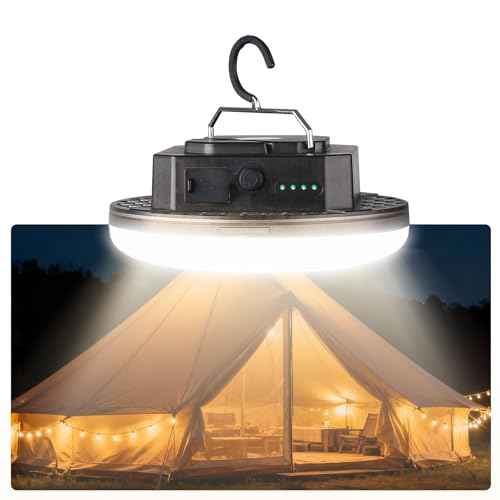 LED Camping Lantern, USB-C Rechargeable 5000LM 20H Runtime, 4 Modes with SOS, IPX5 Waterproof, Magnetic Base & Foldable Hook for Outdoor, Tent, Emergency & Hurricane