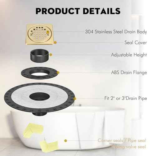 4¡± Drain Grate Kit - Compatible with Schluter Systems Kerdi Shower Drain - Shower Floor Drain Kit with Flange - SUS 304 Stainless Steel Grate & 2 Inch ABS Flange & CUPC Certification - Brushed Brass