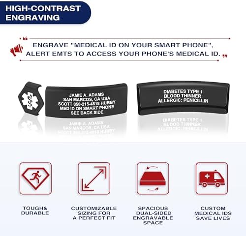 Divoti Custom Engraved Medical Alert ID Bracelet – Dual-Sided Laser Etching, Silicone Wristband, Stainless Steel Security Clasp – Adjustable & Trim-to-Fit – Emergency Medical Info Band for Men & Women