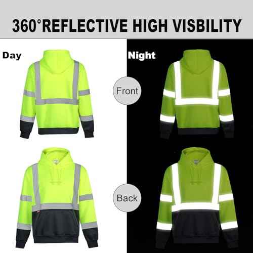 ProtectX Hi Vis Hoodie for Men Women High Visibility Safety Sweatshirt Reflective with Pockets for Construction Work Class 3