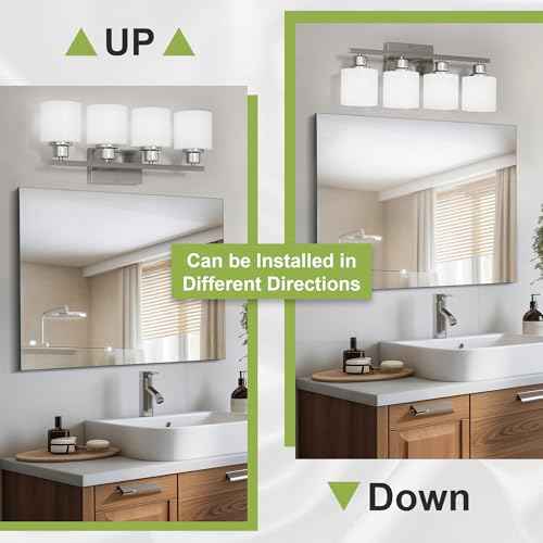 Bathroom Lights Over Mirror Brushed Nickel, Anti-Rust 4-Light Bathroom Vanity Light Fixtures, Modern 24Inches Wall Sconces E26 Base, Milky White Glass Shades, Bulbs Not Included