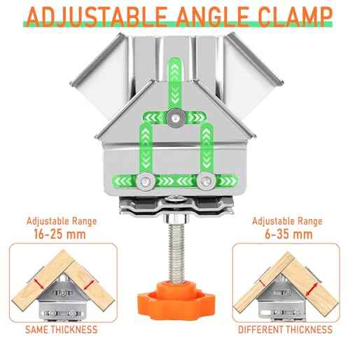 90 Degree Right Angle Clamp for Woodworking,Multipurpose Stainless Steel T-shaped Clamp,Single Handle 90 Degree Corner Clamping Tool with Adjustable Swing Jaw, Gifts for Men Dad (2Open+2Closed)