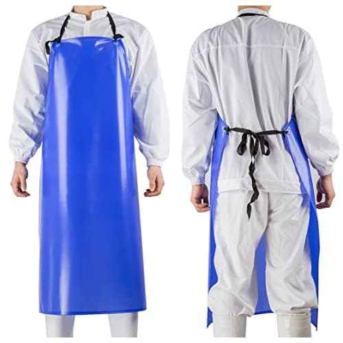 Chemical Resistant Vinyl Apron - Blue Plus Size Unisex PVC Aprons for Dishwashing,Dog Grooming,Gardening,Fish Cleaning,Lab Work£¨5 Pack£©
