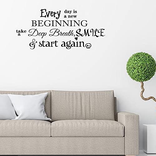 Every Day is a New Beginning Take a deep Breath Smile and Start Again Vinyl Wall Decals Quotes Art Inspirational Motivational Saying Sticker Wall Decor