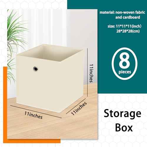 Black Fabric Storage Bins,Fabric Baskets For Organizing Shelves,11 Inch Foldable Cube Storage Bins With Handles For Home, Toys, Clothes, Bathroom, Closet Organizer,Set of 8,(Creamy-White)