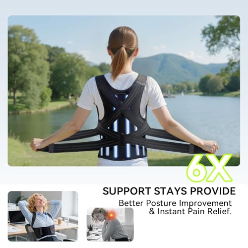 2025 New Posture Corrector for Women & Men, [Enhanced Support & Breathable Mesh] Upgraded Back Brace, Adjustable Shoulder Straightener for Neck & Back Pain Relief, Scoliosis Improvement(Black Gray,M)