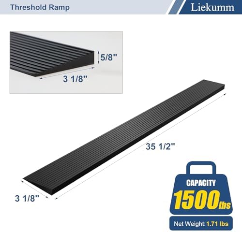 LIEKUMM 5/8" Rise Rubber Threshold Ramp – 1500 lbs Load Capacity Non-Slip Ramp for Doorways, Cuttable Rubber Ramp with Adhesive, Indoor Outdoor Wheelchair Curb Ramp