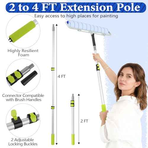 18 Inch Paint Roller Kit, 14 Pack Paint Roller Set with 2-4 Ft Extension Pole, Paint Tray Liners with Plastic Sheeting for Painting Walls Ceilings House Corner Stain