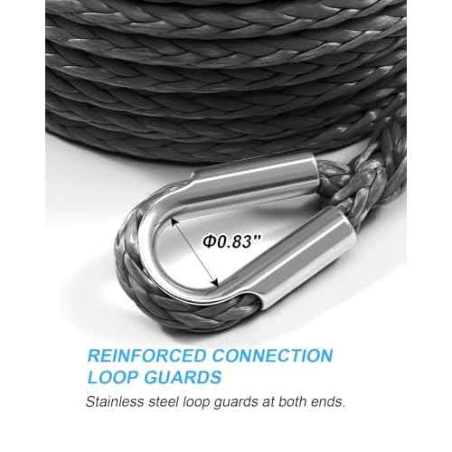 Kolvoii Winch Rope Extension 3/8 Inch x 92 Ft 26,500 Lbs, Synthetic Winch Extension Cable Line for Off Road Vehicle ATV UTV Truck etc (Grey)