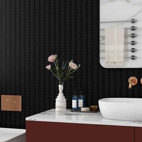 ReWallpaper Black Textured Wallpaper Peel and Stick Modern Embossed Contact Paper for Cabinets Removable Prepasted Wallpaper Roll for Walls Waterproof Bathroom Wall Paper Easy to Apply 17.7in x 6.5ft