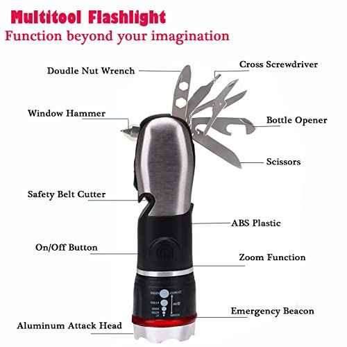 Multi Tool LED Flashlight All In One Tool Light Tactical Torch for Cars Emergency Camping with Glass Breaker and Seat belt Cutter(Black)