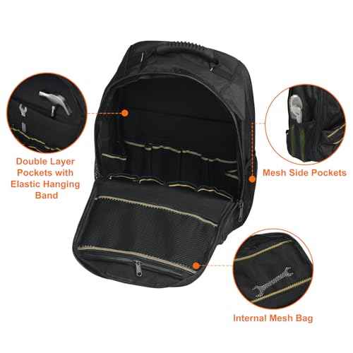 HARFINGTON Tool Backpack Tools Organizer Multipurpose Multifunction Pockets ToolBag for Men Women with Adjustable Shoulder Strap
