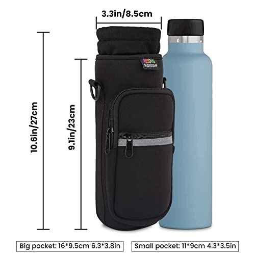 Nuovoware Water Bottle Carrier Bag,25oz/40oz/64oz Bottle Pouch Holder,Adjustable Shoulder Hand Strap 2 Pocket Sling Neoprene Sleeve Sports Accessories for Hiking Travelling Camping