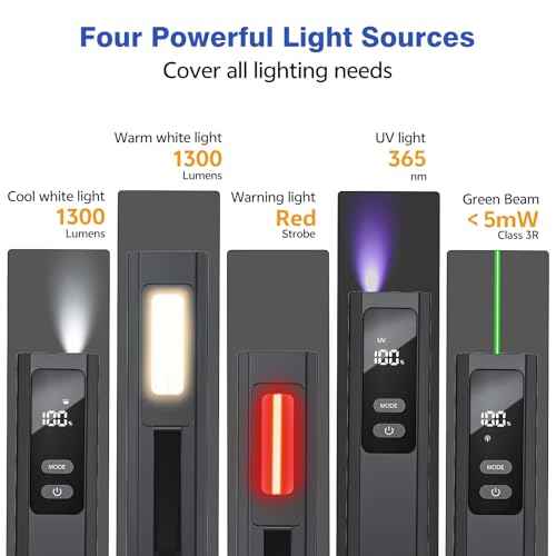 EDC Flashlight 4 in1 Magnetic Flashlight High Lumens Work Light with Green Beam & UV & Warning Light Combo EDC Flashlight Rechargeable LT-010 (Black)