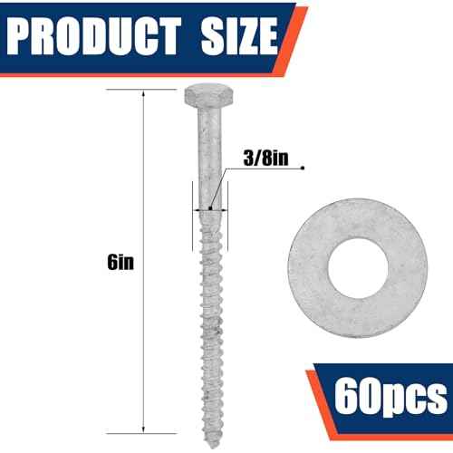 Tandefio 60 Pack 3/8 x 6'' Lag Screw Kit with Washers Hot Dip Galvanized Hex Lag Bolts Heavy Duty Wood Screws for Wood Decks Fences