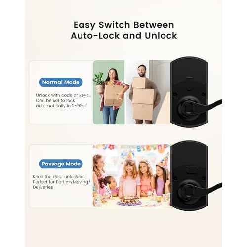 Hidalife Keypad Door Lock with Handle, Keyless Entry for Front Door, Manual Passage Mode, Matte Black