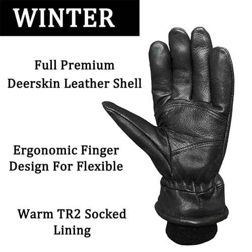 SKYDEER 100% Full Grain Deerskin Leather Winter Gloves for Men, Warm Work Gloves, Thermal Insulated Truck Driving Gloves