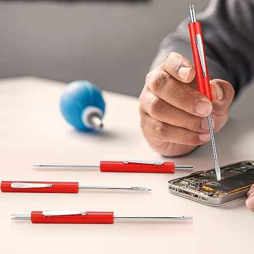 20 Pcs Pocket Screwdriver Double End Mini Screwdriver Set Dual-use Valve Core Removal Tool for Ring Doorbell Electricians Mechanicians Technicians Assemblers(Red)