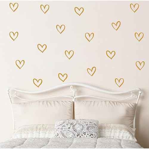 56pcs Set Heart Wall Stickers 4 Different Shapes of Hearts Hand Drawn Heart Decals Nursery Wall Decor Kids Room Wall Art Wall Decals Easy to Stick Y88 (Gold)