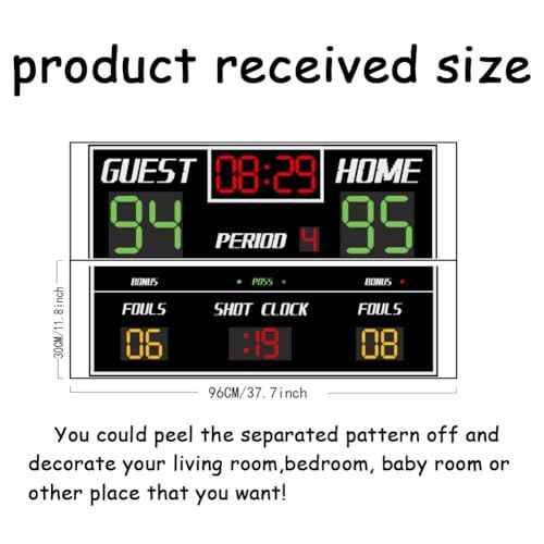 SUPERDANT Basketball Scoreboard Wall Stickers Self Adhesive Decals Basketball Scoreboard Wall Decor Vinyl Art Mural Decals Waterproof Decoration for Kids Room Home Living Room Bedroom 37.7x23.6in