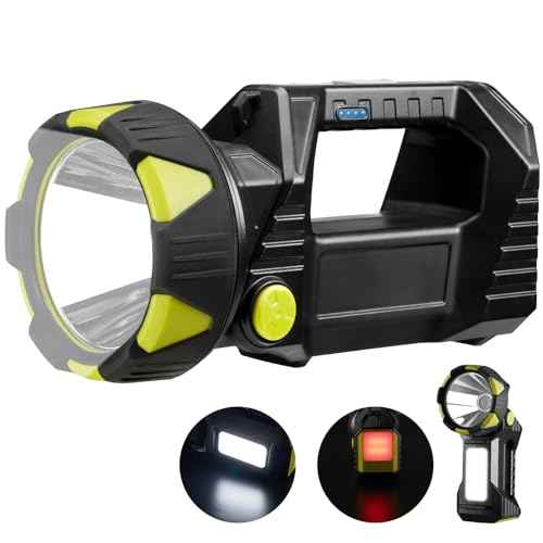 LED Spotlight, 10000 Lumens Rechargeable Flashlight, 90¡Æ Rotate, 8 Modes with Cob& Tail Light, IPX5 Waterproof,4800mAh Battery, Handheld Flashlight for Camping, Emergency