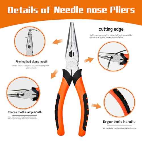 Needle Nose Pliers 8"&6",Premium Long Nose Pliers Set with Wire Cutter Heavy-Duty CRV Steel,Pliers with Soft Grip for Home/Jewelry/Crafts-2 Pack