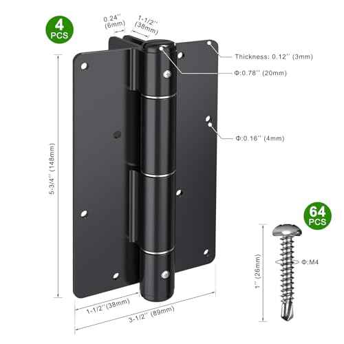 5-3/4" Self-Closing Gate Hinges Heavy Duty 4-Pack - Black Steel Spring Hinges for Wood Fence, Vinyl Gates, Pool & Garden | Weatherproof Electrophoretic Finish