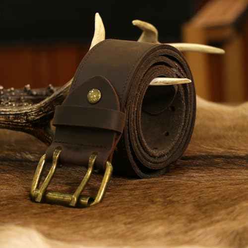 Tourbn Tourbon Leather Workshop Tool Work Belt 2'' Wide with Double Prong Tongue Roller Buckle 48 inch, Brown Black, 136.5*6.5cm