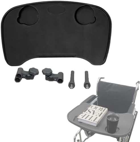 Wheelchair Tray Table - Removable Wheelchair Desk Lap Board Eating Aid for Nursing Patient, Fits Wheelchair Arms of Distance 16" - 20" (Black)