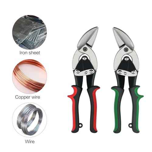 2Pcs Left and Right Regular Tin Cutting Shears Metal Cutter with Comfort Grip and Safety Lock Suitable For Cutting Thin, Moderately Hard Metal Materials