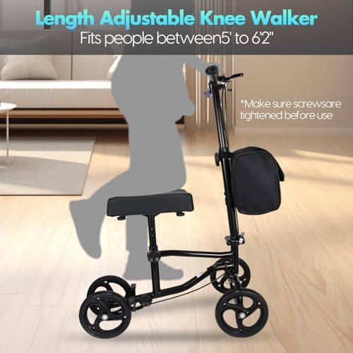 Knee Scooter,Economical Foldable Steerable Knee Walker,for Adults Foot Surgery,Injured Ankle Recovery Scoote(Yellow-Shock-Absorbing Design)