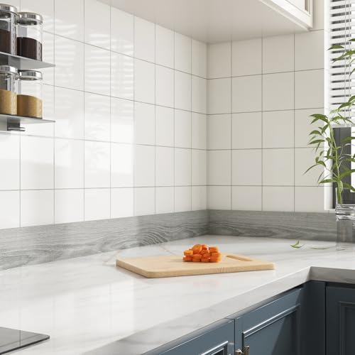 3"x236" Grey Wood Wallpaper Border Grey Woods Wallpaper Border Peel and Stick Wood Grain Mirror Frame Sticker for Bathroom Mirror Waterproof Gray Frame Sticker Self Adhesive