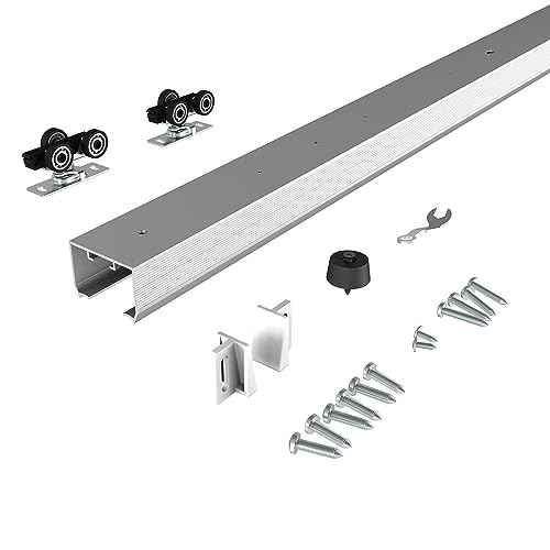 JUBEST 4FT Commercial Grade Pocket Door Hardware and Track Set, Sliding Door Hardware 44.69", Durable and Smoothly, Easy to Install
