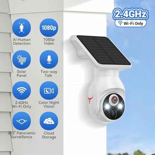 1080p WiFi Security Camera with Solar Panel, Battery Powered, Pan Tilt, AI Motion Detection, Night Vision, 2-Way Talk, IP65, Cloud Storage (Sold Separately), 2.4GHz WiFi Only