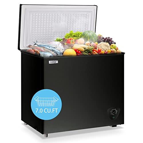 Chest Freezer WANAI 7.0 Cu.Ft Compact Chest Freezer Black Top Door Freezer with 7 Adjustable Temperature, Low Noise, Removable Basket, and Energy Saving Perfect for Home Garage Basement Kitchen or Apartment,Black