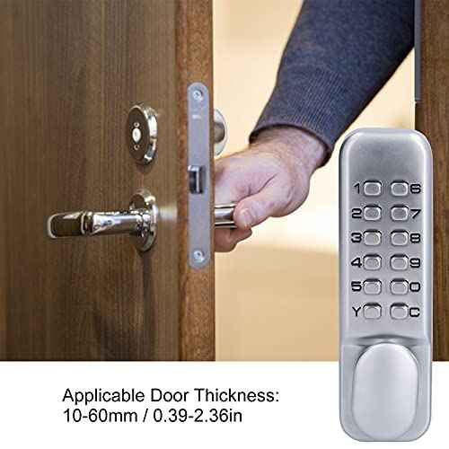 Qivine Mechanical Keyless Door Lock, Push Button Door Lock Keypad 1-11 Digitals Outdoor Gate Locks with Keypad Anti Theft Codes Lock for Bidirectional Gate (Sliver)