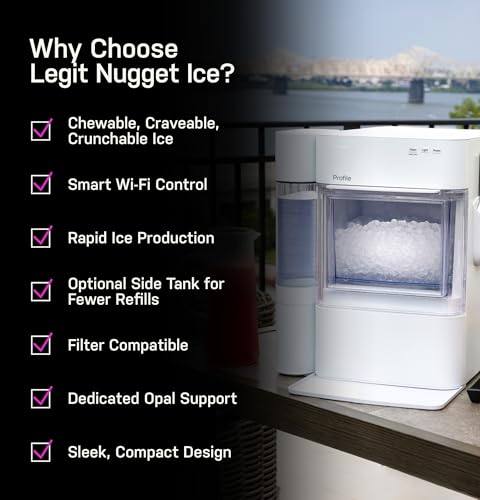 GE Profile Opal 2.0 Ultra Nugget Ice Maker with Side Tank and Scale Inhibiting Filter, Scoop Included, 38 lbs in 24 Hours, Pellet Ice Machine with WiFi & Smart Connected, Stainless Steel