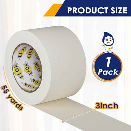 Masking Tape 3 Inch Wide, Beige, General Purpose White Painters Tapes for Drafting, Packing, Labeling, 3 Inch ¡¿ 55 Yards, 1 Pack