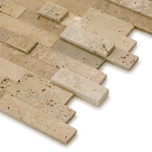 SUNWINGS Peel and Stick Mosaic Natural 3D Stone Self Adhesive Tiles, 12" x 11" 5-Sheet Stick on Backsplash for Kitchen Bathroom Fireplace Vanity, Beige