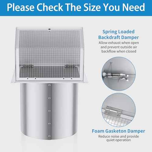 6 Inch Hooded Wall Vent with Screen and Damper,Wall Exhaust Vent Cover Cap,Dryer Vent Cover Outside,External Extractor Wall Vent Hood for House Kitchen Range Hood Air Ventilation White