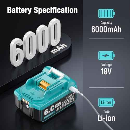 ¡¼USB-C Charging¡½ 18V 6.0Ah Replace for Makita 18V Battery Compatible with Makita 18 Volt Lithium Battery BL1850 BL1840 BL1830 BL1860 with Type-C Input/Output Port, 2Pack