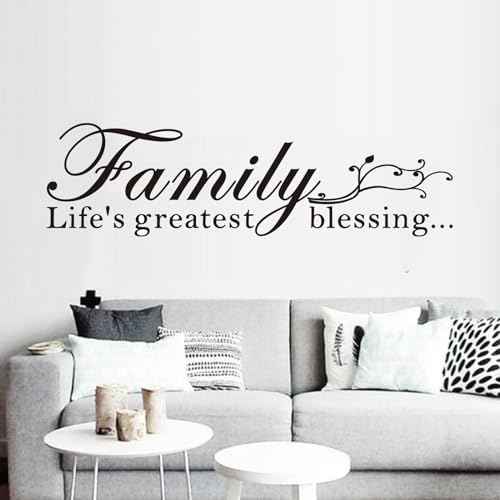 Inspirational Family Wall Stickers for Bedroom: Home Quotes Motivational Vinyl Art Wall Decals for Living Room Kitchen Apartment Bathroom - Family Life's Greatest Blessing 25" X 7"